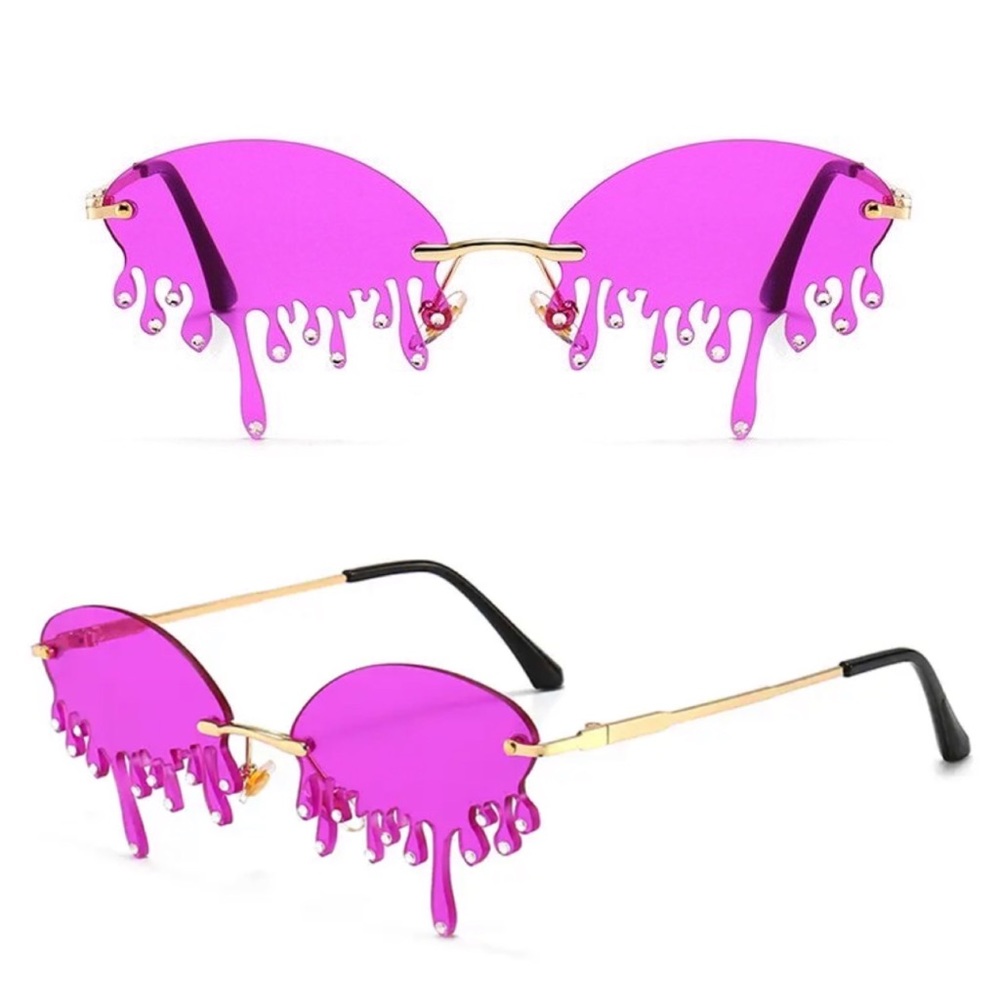 Steampunk Dripping Magenta Rimless Sunglasses with Crystals - Picture 2 of 16